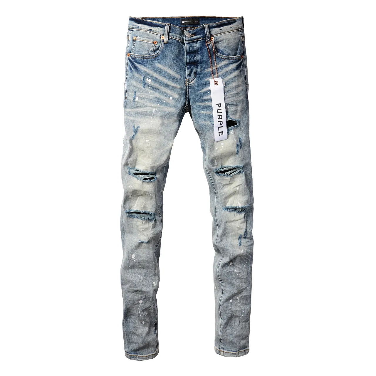 Purple Brand Distressed Paint-Splattered Light-Wash Ripped Jeans 3