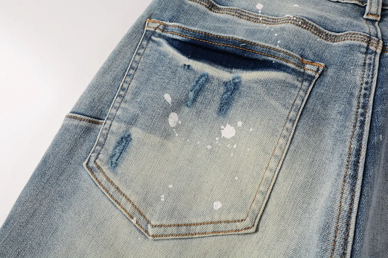 Purple Brand Distressed Paint-Splattered Light-Wash Ripped Jeans 7