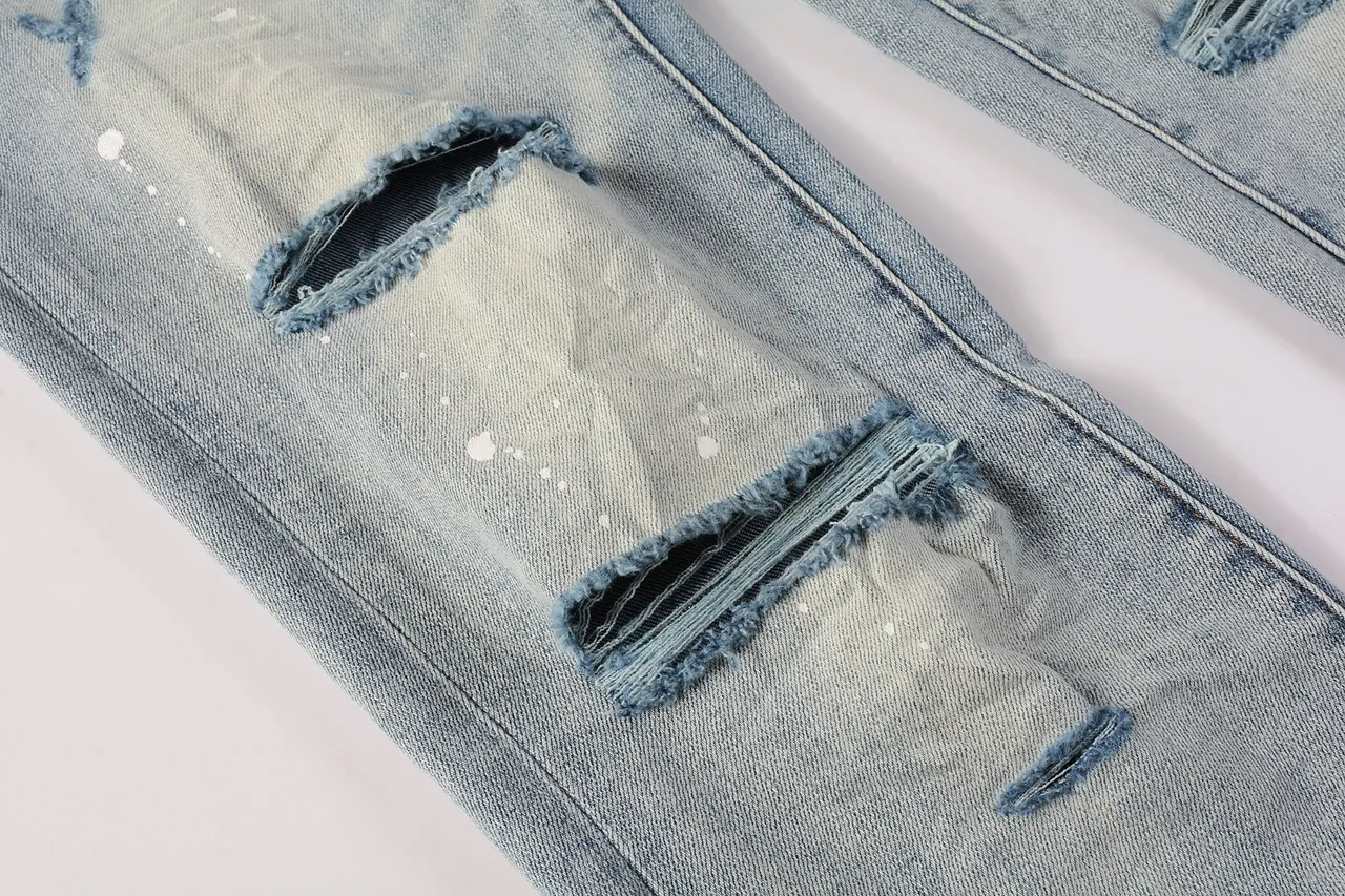 Purple Brand Distressed Paint-Splattered Light-Wash Ripped Jeans 9