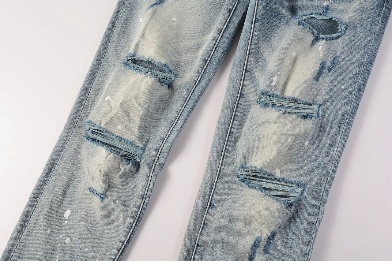 Purple Brand Distressed Paint-Splattered Light-Wash Ripped Jeans 11
