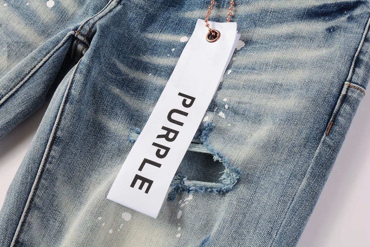Purple Brand Distressed Paint-Splattered Light-Wash Ripped Jeans 14