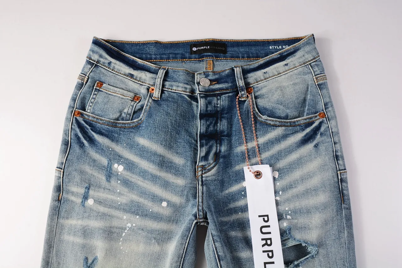 Purple Brand Distressed Paint-Splattered Light-Wash Ripped Jeans 16