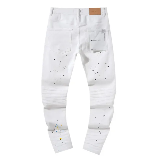 Purple Brand Paint-Splatter Distressed White Jeans 3