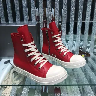 Rick Owens Geobasket Red and White Ankle Boots