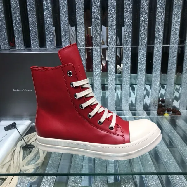 Rick Owens Geobasket Red and White Ankle Boots 6