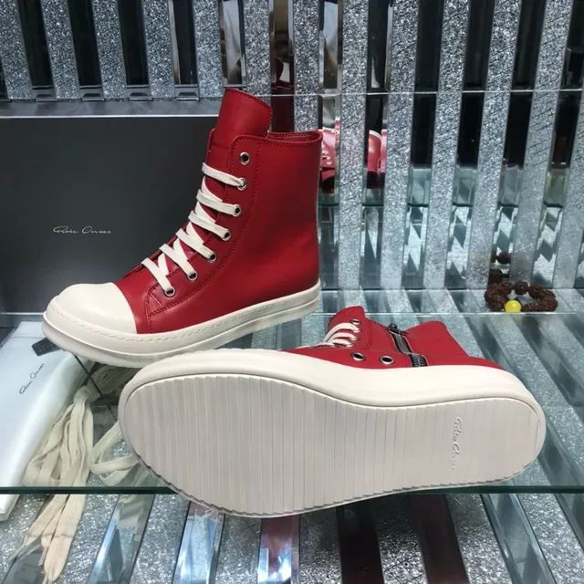 Rick Owens Geobasket Red and White Ankle Boots 7
