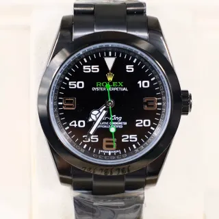Rolex Air-King Black Dial Green Accents Mechanical Watch