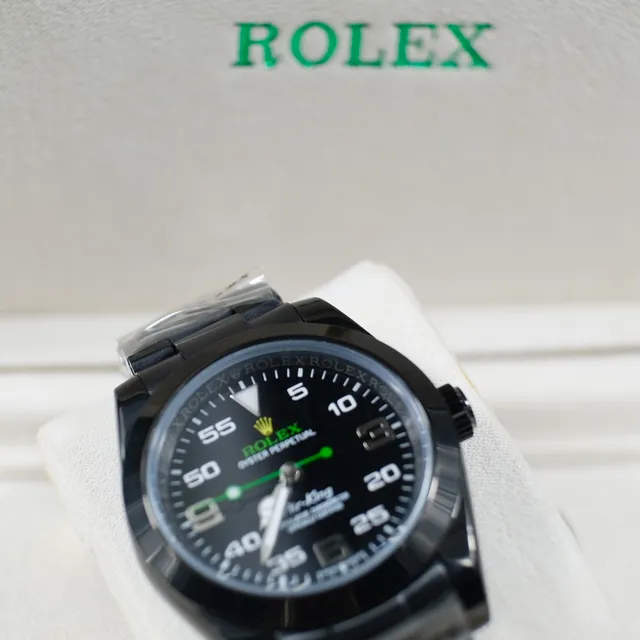 Rolex Air-King Black Dial Green Accents Mechanical Watch 3