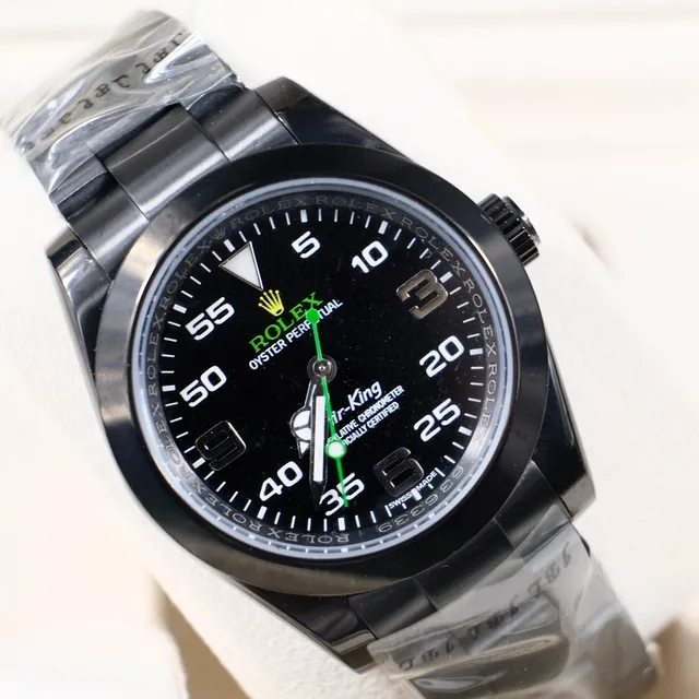 Rolex Air-King Black Dial Green Accents Mechanical Watch 4