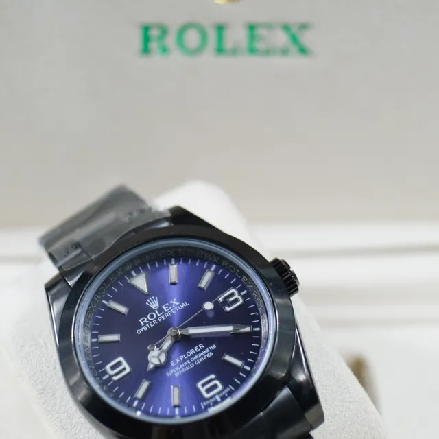 Rolex Explorer Oyster Perpetual Blue Dial Black Case Mechanical Watch 5