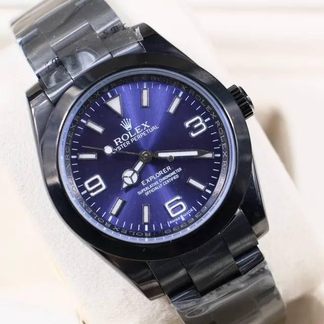 Rolex Explorer Oyster Perpetual Blue Dial Black Case Mechanical Watch 6