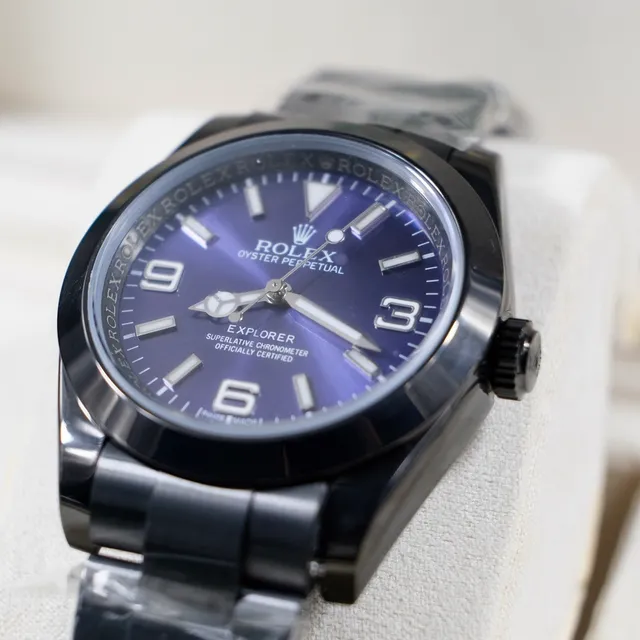 Rolex Explorer Oyster Perpetual Blue Dial Black Case Mechanical Watch 8