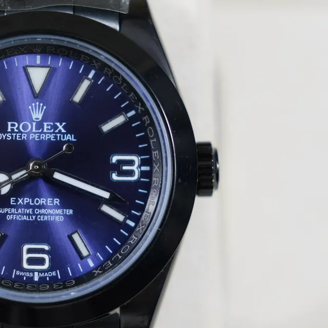 Rolex Explorer Oyster Perpetual Blue Dial Black Case Mechanical Watch 9