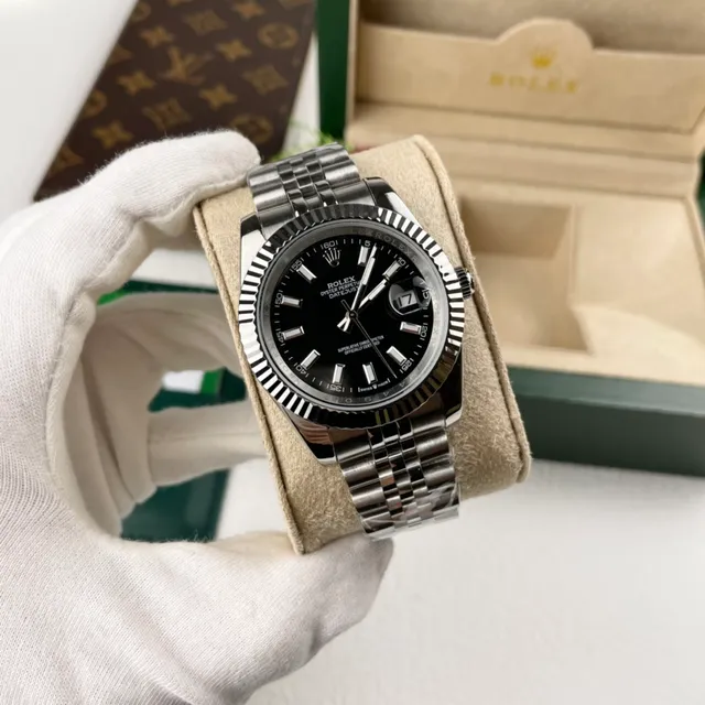 Rolex Oyster Perpetual Datejust Cadran Noir Acier Inoxydable Montre Mécanique 7