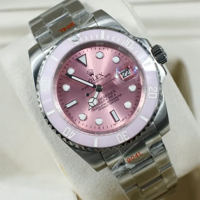 Rolex Pink Silver Stainless Steel Oyster Case Unidirectional Rotating Bezel Mechanical Watch 5