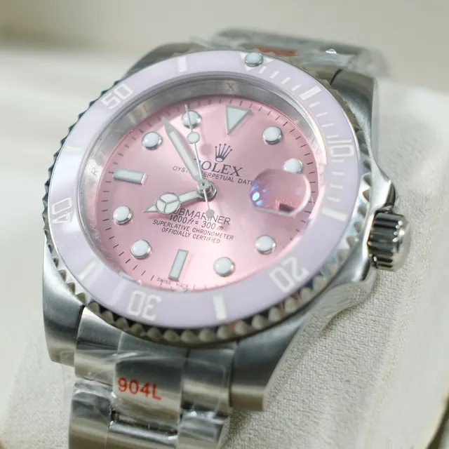 Rolex Pink Silver Stainless Steel Oyster Case Unidirectional Rotating Bezel Mechanical Watch 9