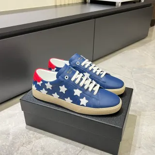 Saint Laurent Blue Red Leather Upper Star Appliqué Pattern Lifestyle Sneakers
