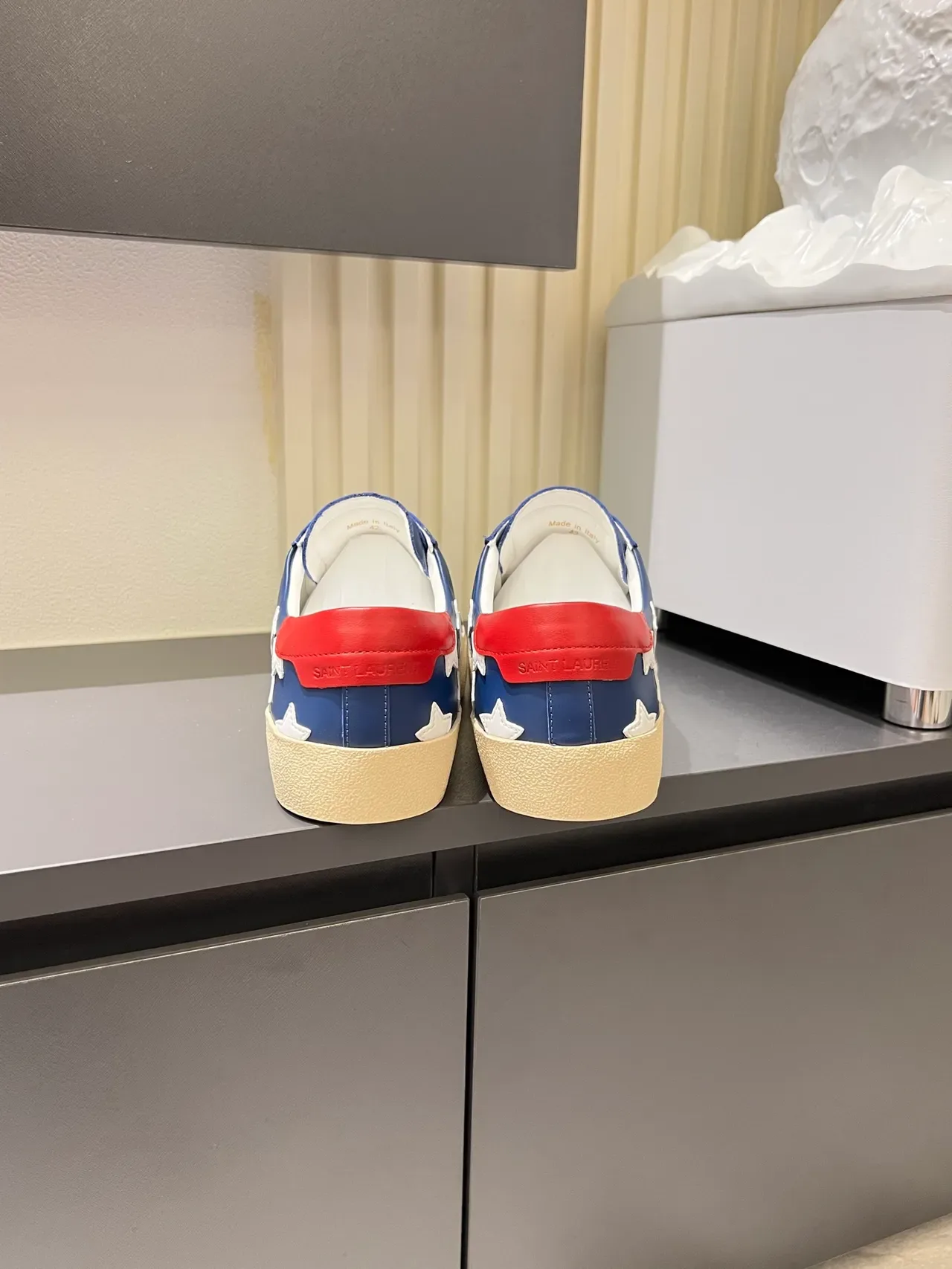 Saint Laurent Blue Red Leather Upper Star Appliqué Pattern Lifestyle Sneakers 2