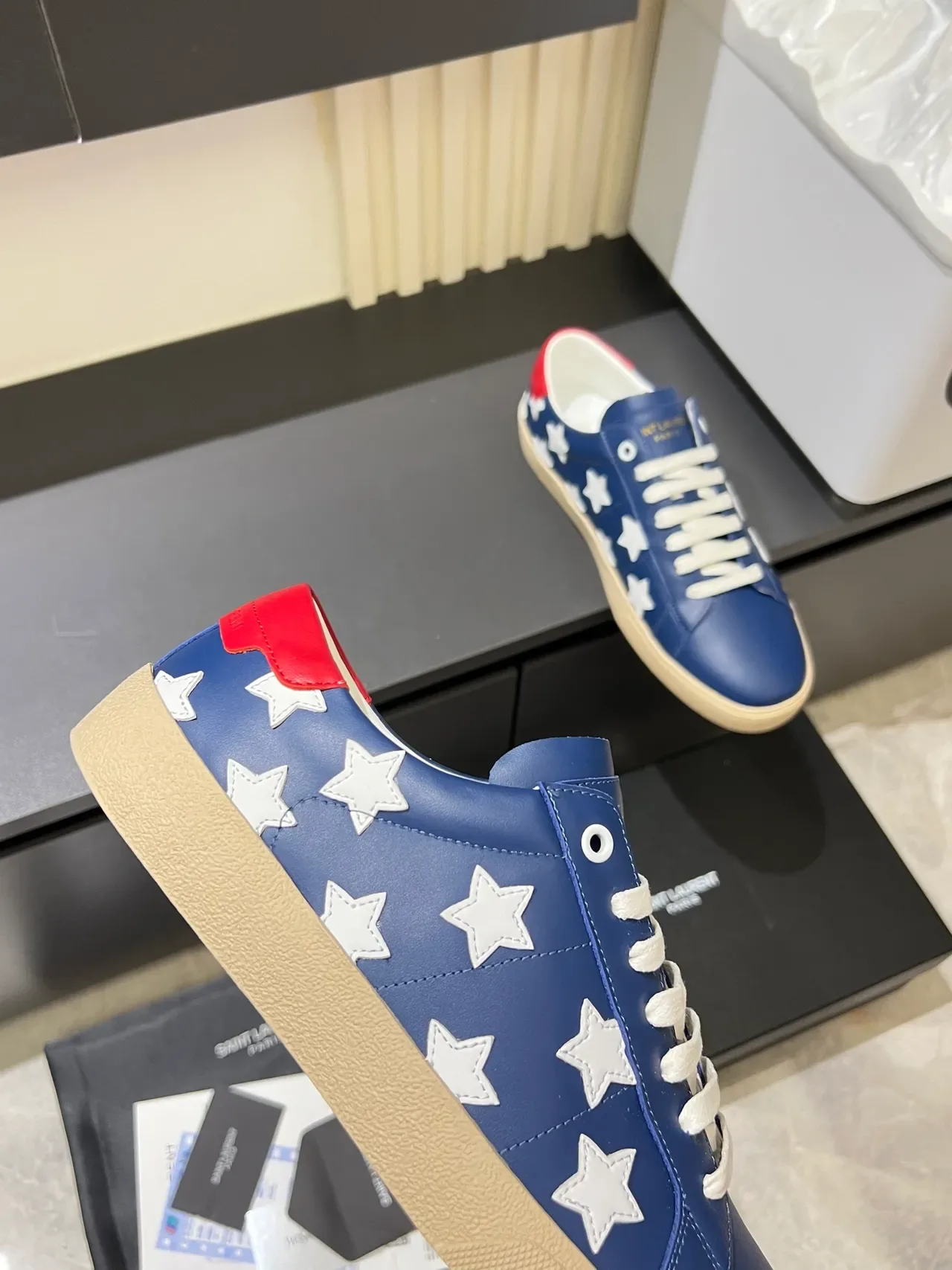 Saint Laurent Blue Red Leather Upper Star Appliqué Pattern Lifestyle Sneakers 3