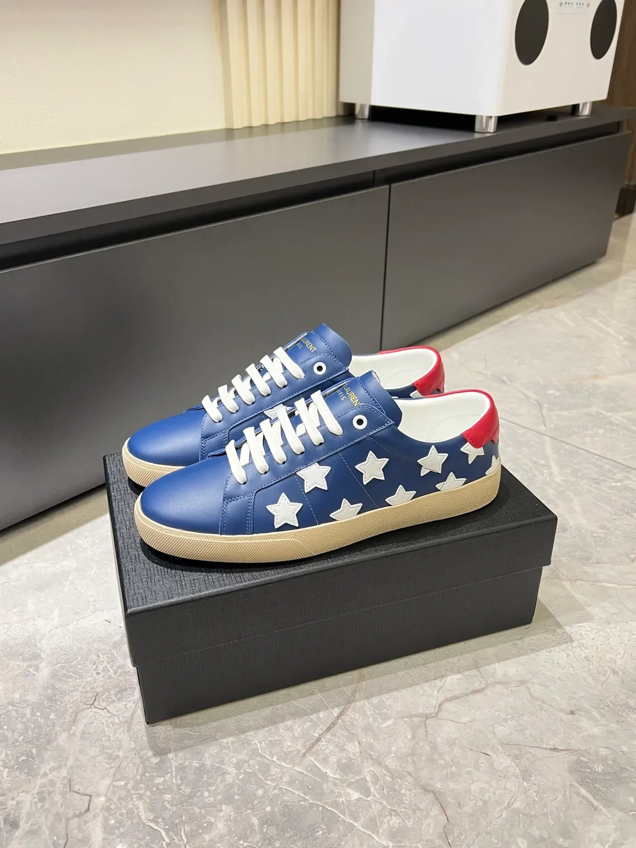 Saint Laurent Blue Red Leather Upper Star Appliqué Pattern Lifestyle Sneakers 5