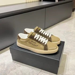 Saint Laurent 帆布和麂皮刺绣标志生活方式运动鞋