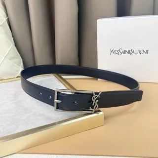 Saint Laurent حزام كلاسيك مونوغرام جلد أسود
