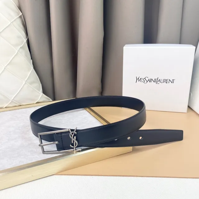 Saint Laurent Cinto Clássico Monograma Couro Preto 6