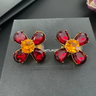 Saint Laurent Flower-Shaped Faceted Crystal Earrings