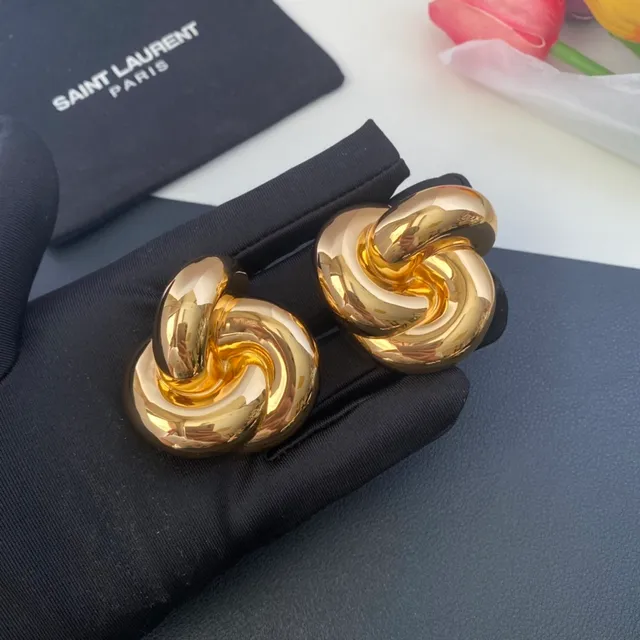 Saint Laurent Knot brincos escultóricos em ouro e prata polidos 6