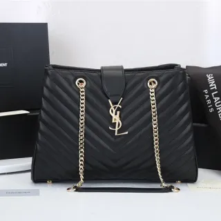 Saint Laurent Loulou حقيبة يد سوداء شيفرون مبطنة سلسلة