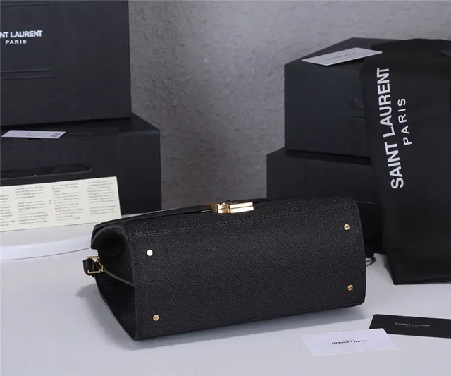 Saint Laurent Loulou Sac tote en cuir texturé noir avec anse supérieure 15