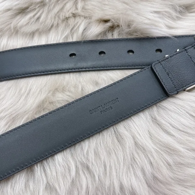 Saint Laurent Monogram Belt Black Silver Smooth Rectangular Buckle Leather Belt 6
