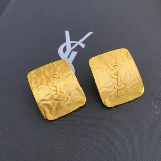 Saint Laurent Monogram Square Hammered Gold Earrings