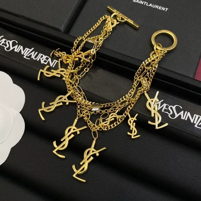 Saint Laurent Multi-Chain YSL Monogram Charm Bracelet 3