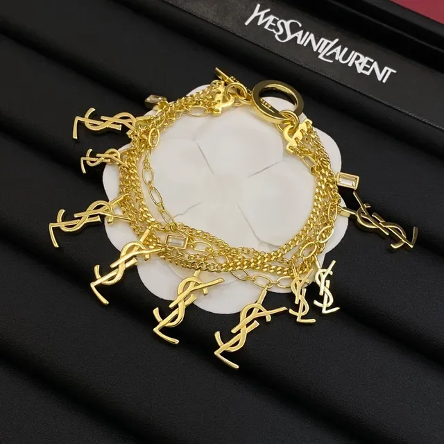 Saint Laurent Multi-Chain YSL Monogram Charm Bracelet 4