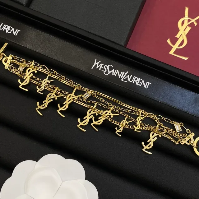 Saint Laurent Multi-Chain YSL Monogram Charm Bracelet 5