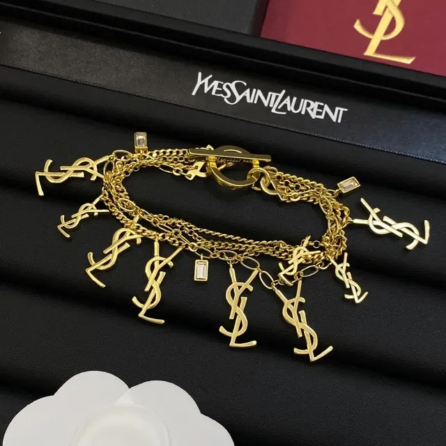 Saint Laurent Multi-Chain YSL Monogram Charm Bracelet 6