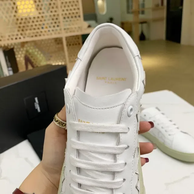 Saint Laurent blanc beige Star-Embossed cuir Low-Top Cupsole Lifestyle Sneakers 5