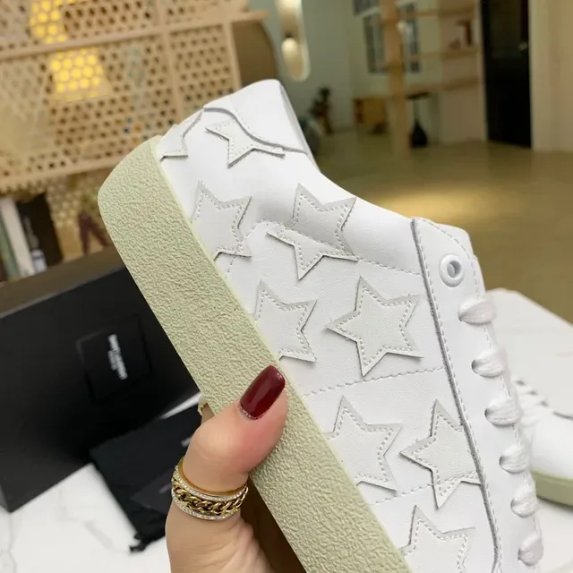 Saint Laurent blanc beige Star-Embossed cuir Low-Top Cupsole Lifestyle Sneakers 6