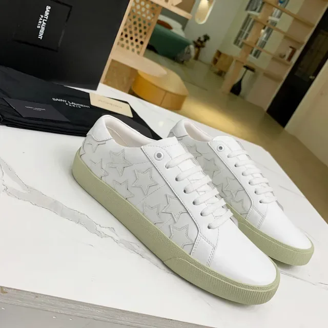 Saint Laurent blanc beige Star-Embossed cuir Low-Top Cupsole Lifestyle Sneakers 8
