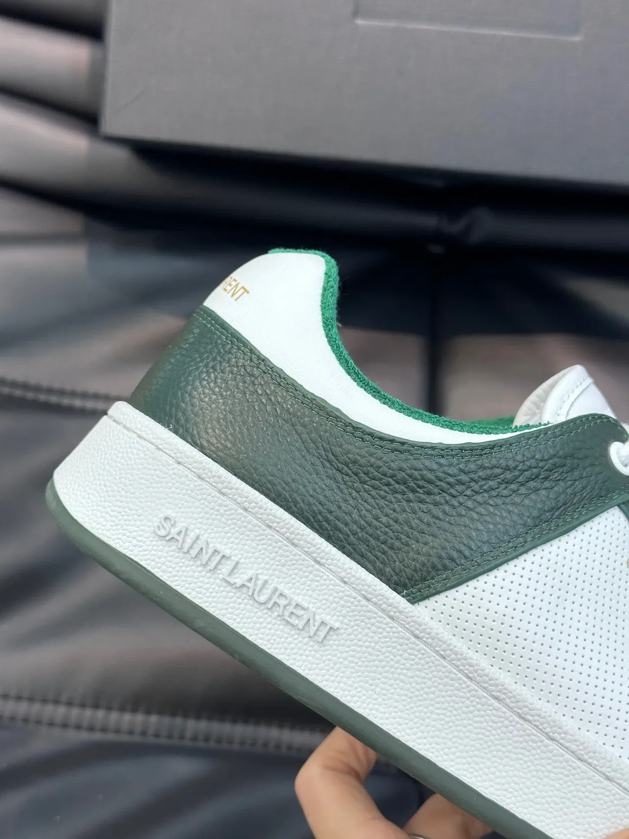 Saint Laurent White Green Low-Top Leather-and-Mesh Panelled Lifestyle Sneakers 7