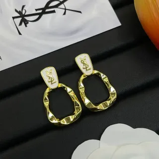 Saint Laurent YSL Logo Enamel and Gold-Tone Geometric Hoop Earrings