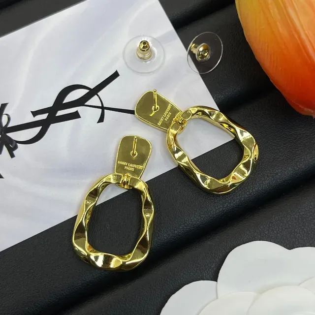 Saint Laurent YSL Logo Boucles d'oreilles géométriques en émail et or doré 3