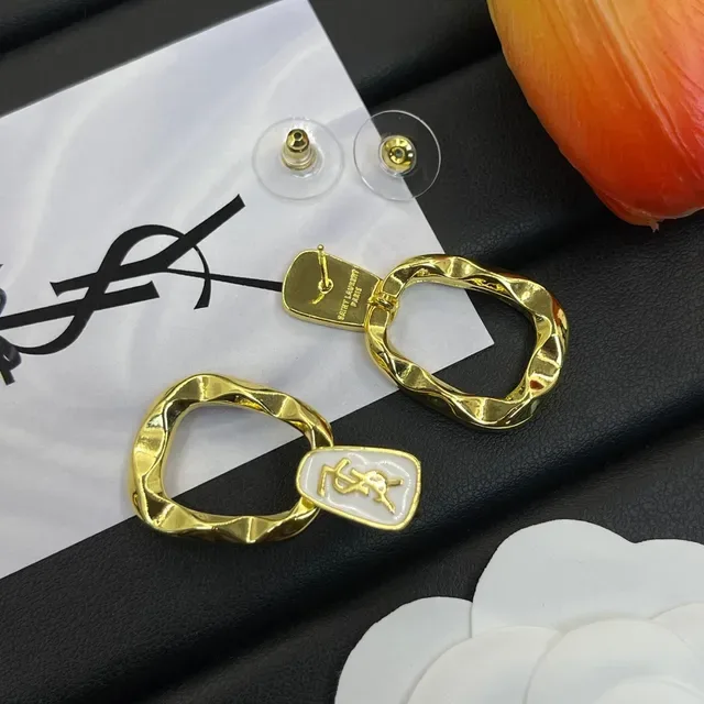 Saint Laurent YSL Logo Boucles d'oreilles géométriques en émail et or doré 4