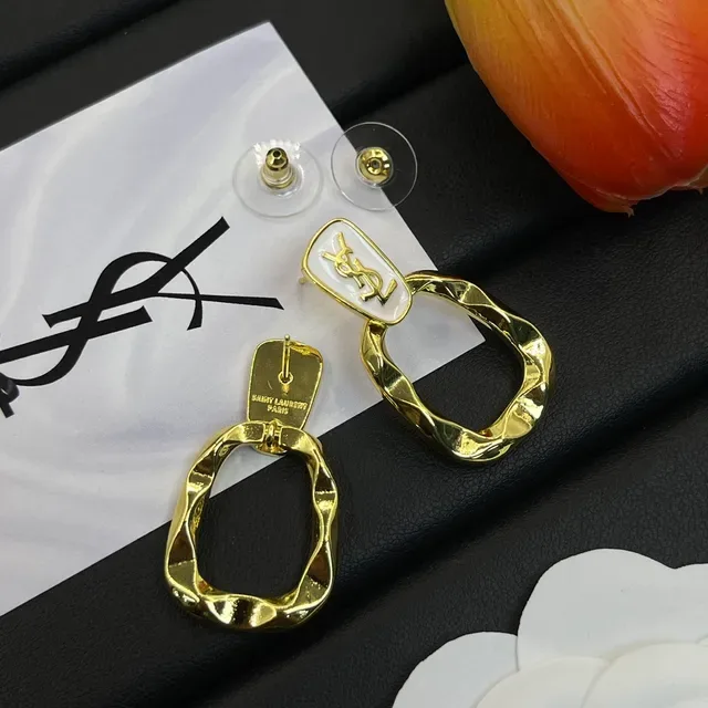 Saint Laurent YSL Logo Boucles d'oreilles géométriques en émail et or doré 5