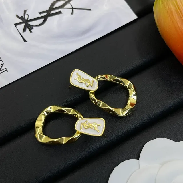 Saint Laurent YSL Logo Boucles d'oreilles géométriques en émail et or doré 6