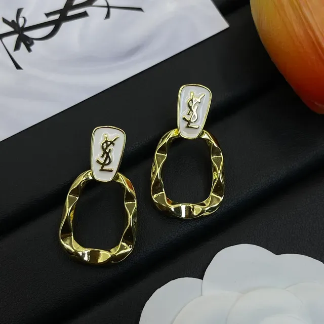 Saint Laurent YSL Logo Boucles d'oreilles géométriques en émail et or doré 7
