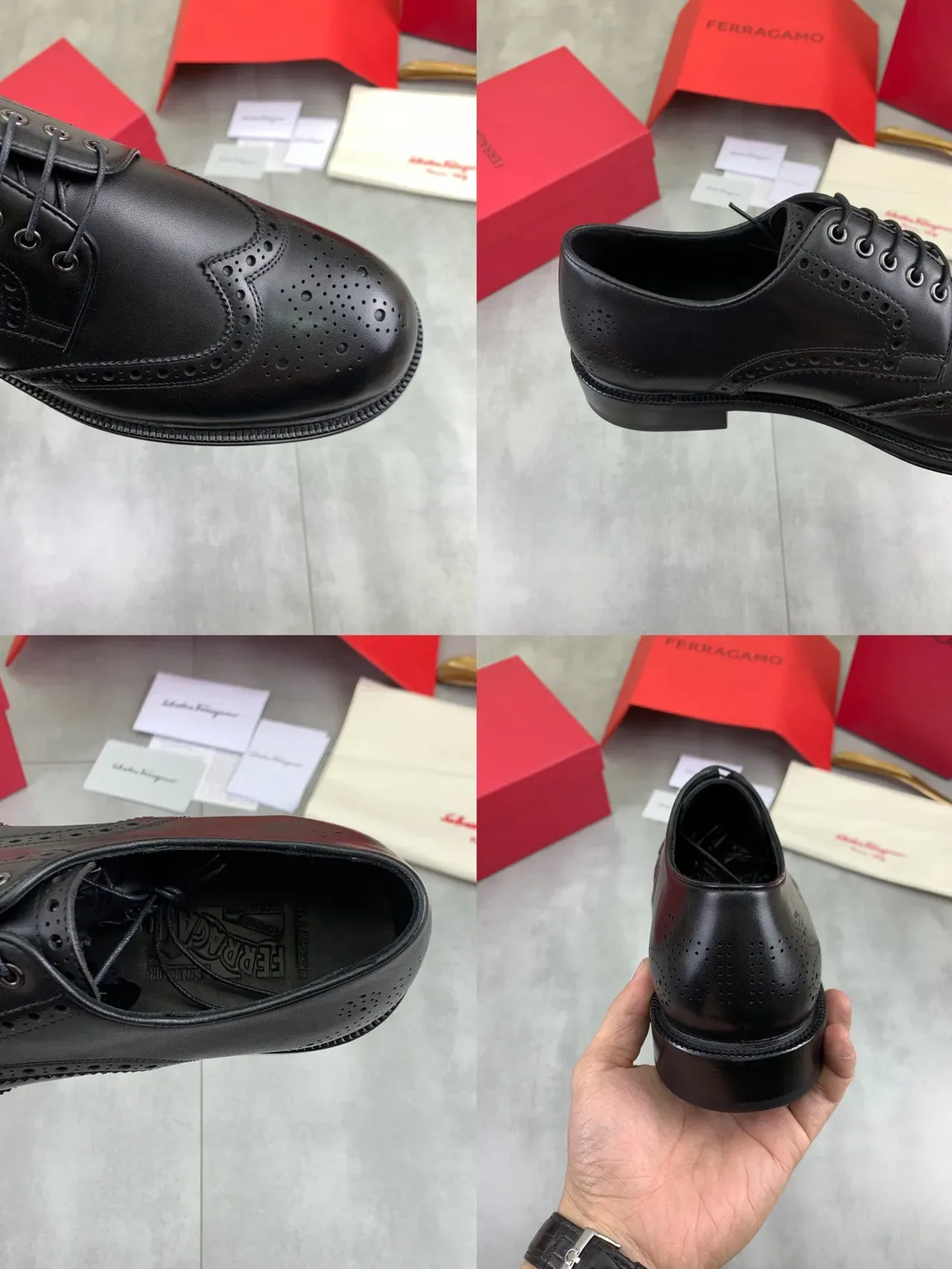 Salvatore Ferragamo Black Full Wingtip Brogue 2