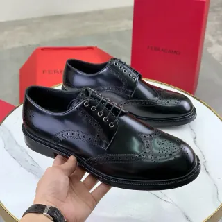 Salvatore Ferragamo Full Brogue Wingtip Black Leather Brogues