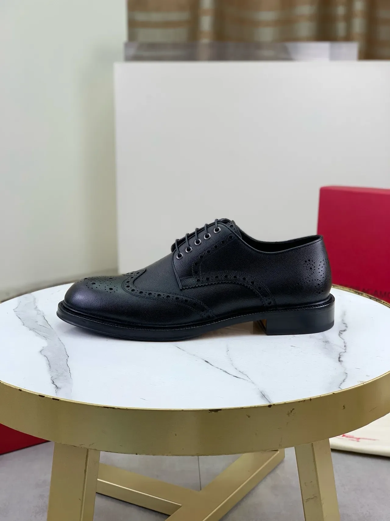 Salvatore Ferragamo Full Brogue Wingtip Black Pebbled Leather Brogues 6